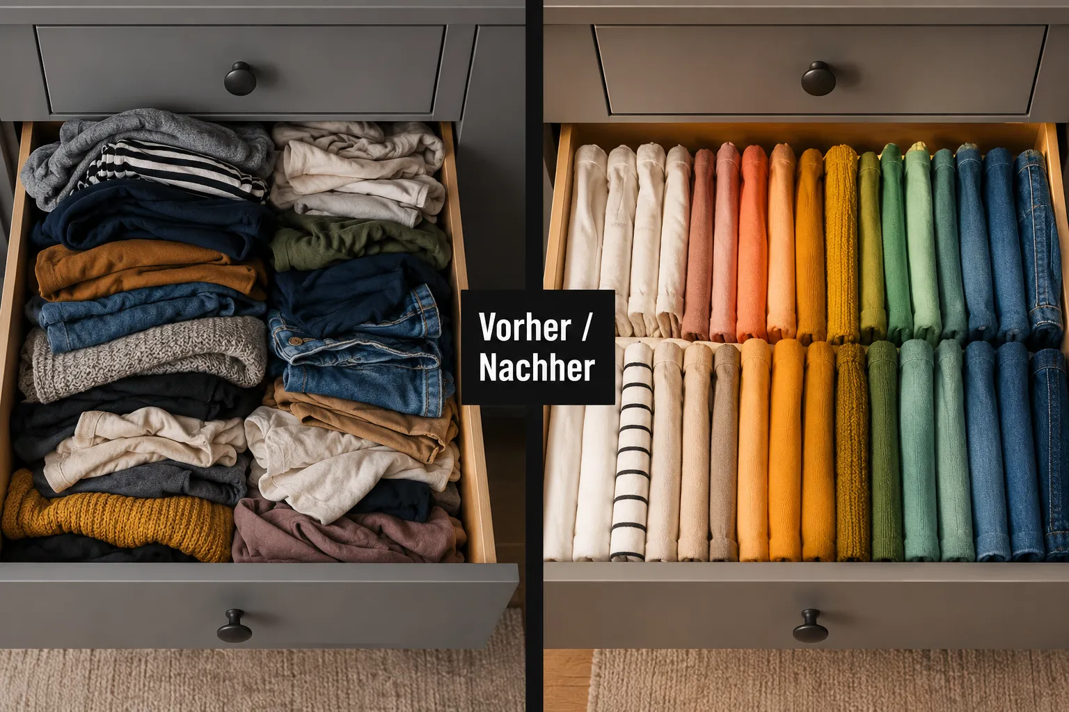 Platz sparen im Kleiderschrank: Vertikales Falten nach der KonMari-Methode 3 KonMari-Methode bei kleinen Schränken: Geht das überhaupt?