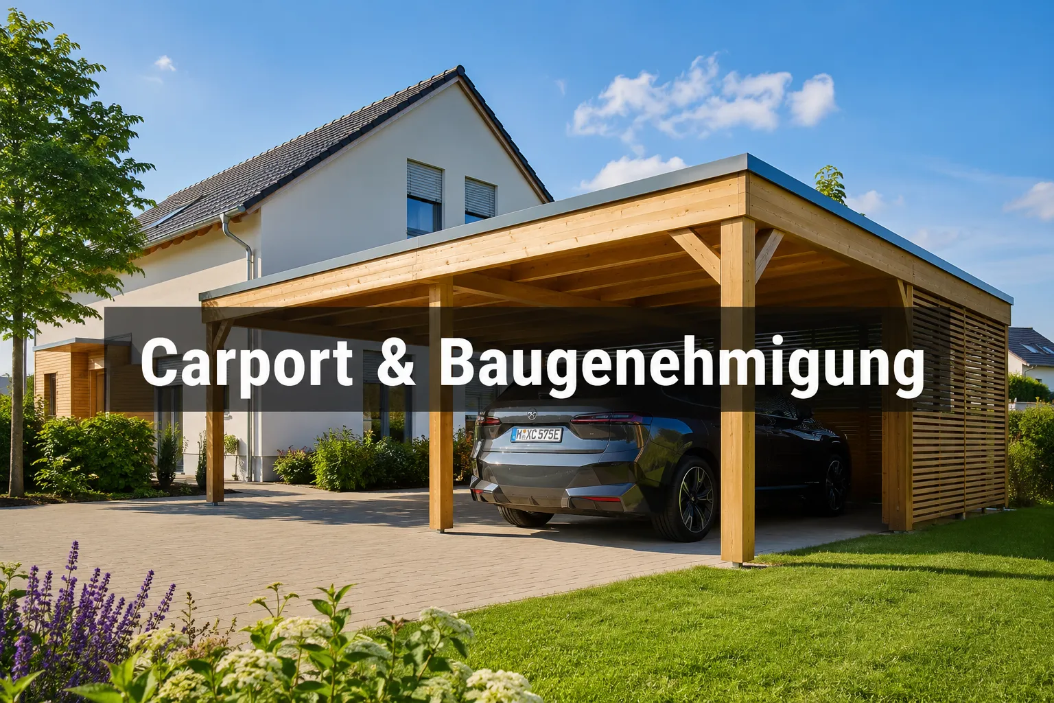 Carport auf dem eigenen Grundstück: Wann eine Baugenehmigung erforderlich ist 1 Professional () hero image with centered (≤42 chars): 'Carport & Baugenehmigung' in crisp white on a semi-transparent dark