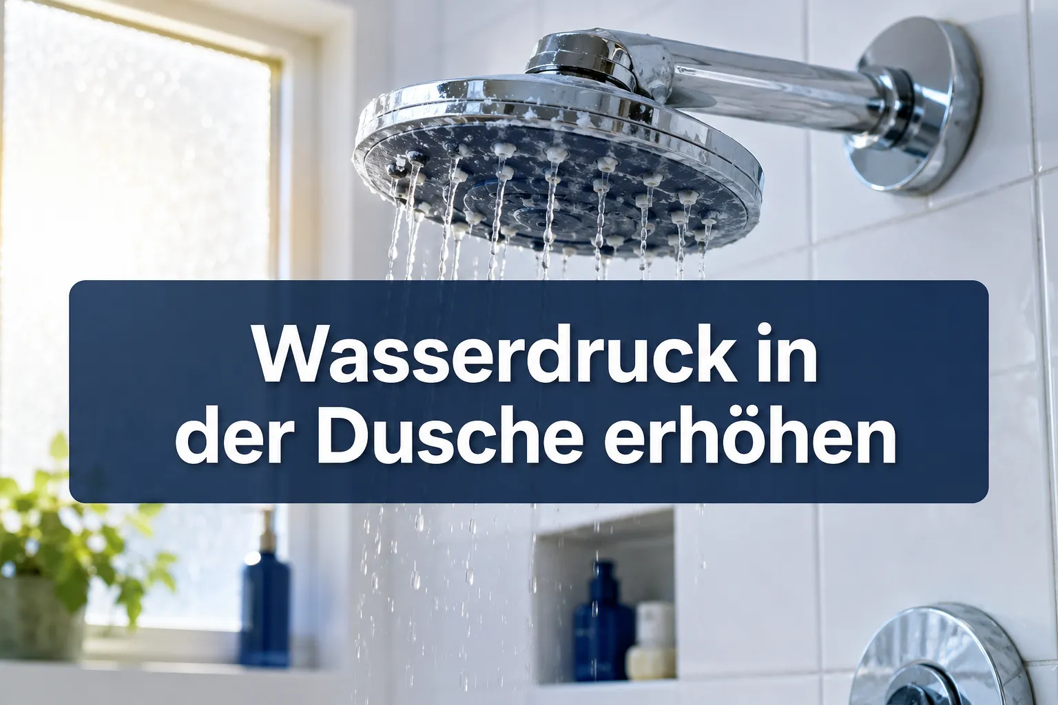 Professional () hero image with centered (≤42 chars): 'Wasserdruck in der Dusche erhöhen' in crisp white on a