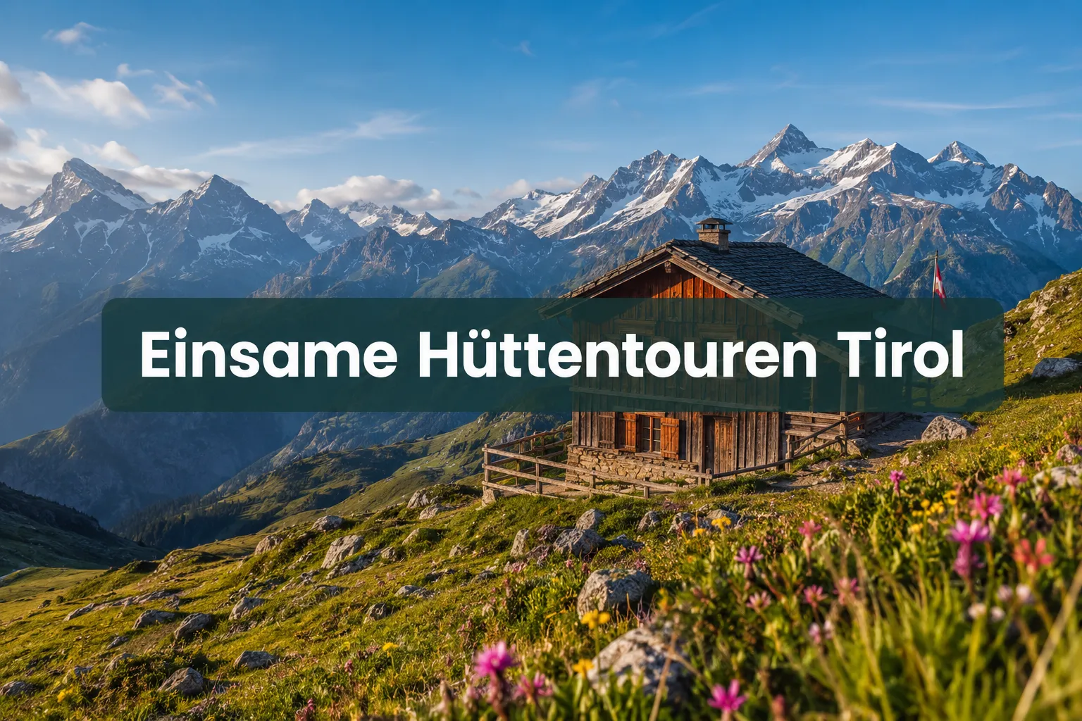 Professional () hero image with (≤42 chars): 'Einsame Hüttentouren Tirol' in crisp white on a semi-transparent dark