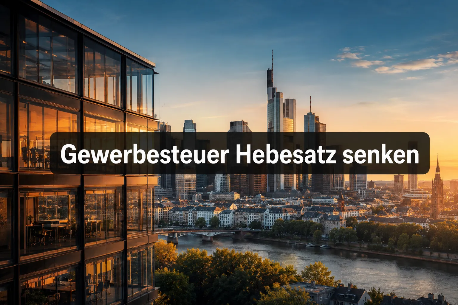 Gewerbesteuer-Hebesätze reduzieren: Der virtuelle Firmensitz für Digitalagenturen im Check 1 Professional () hero image with (≤42 chars): 'Gewerbesteuer Hebesatz senken' in crisp white centered on a dark