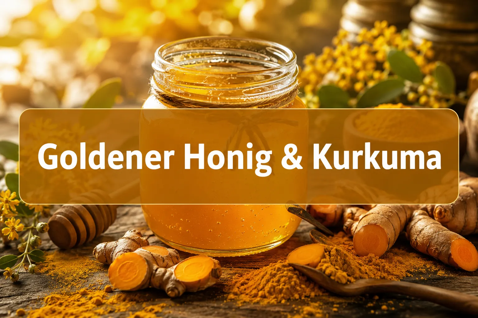 Goldener Honig mit Kurkuma: Ein natürliches Elixier bei Erkältungen 1 Professional () hero image with (≤42 chars): 'Goldener Honig & Kurkuma' in crisp white on a warm amber semi-transparent
