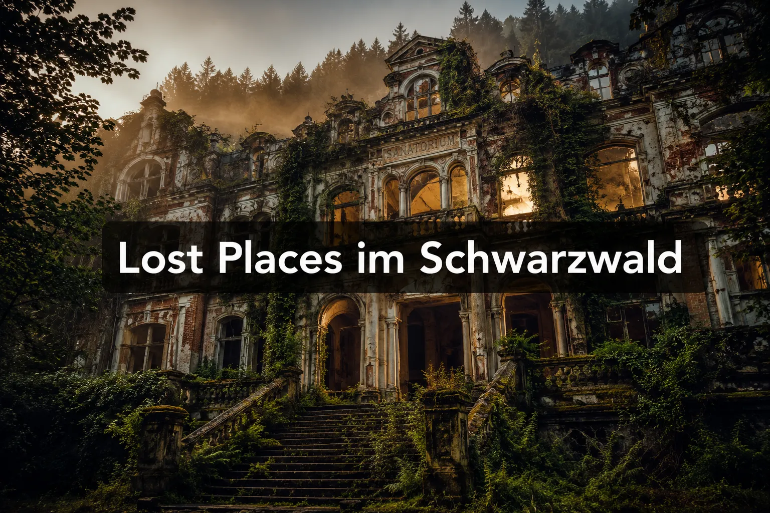Lost Places im Schwarzwald: Verlassene Sanatorien und historische Ruinen 1 Professional () hero image with (≤42 chars): 'Lost Places im Schwarzwald' in crisp white on a dark semi-transparent panel,