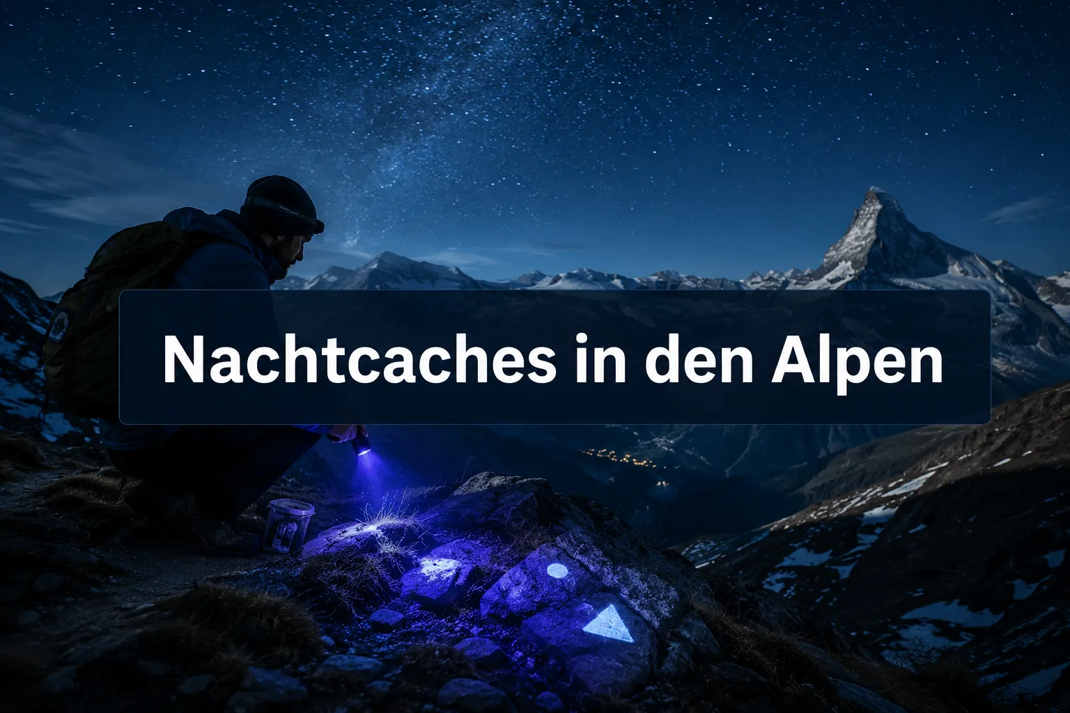 Geocaching bei Nacht: Die spannendsten Nachtcaches in den Alpen 1 Professional () hero image with (≤42 chars): 'Nachtcaches in den Alpen' in crisp white on a deep navy semi-transparent