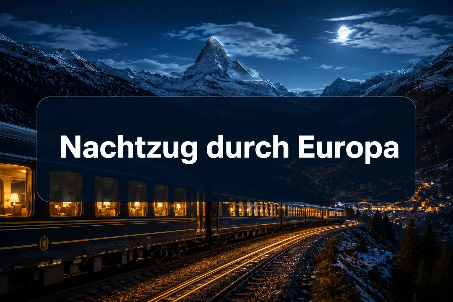 Professional () hero image with (≤42 chars): 'Nachtzug durch Europa' in crisp white on a deep navy semi-transparent panel,
