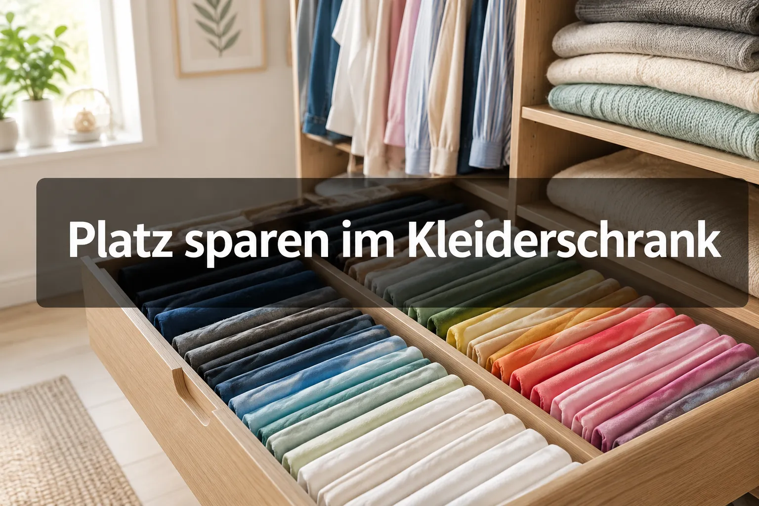 Platz sparen im Kleiderschrank: Vertikales Falten nach der KonMari-Methode 1 Professional () hero image with (≤42 chars): 'Platz sparen im Kleiderschrank' in crisp white on a semi-transparent dark