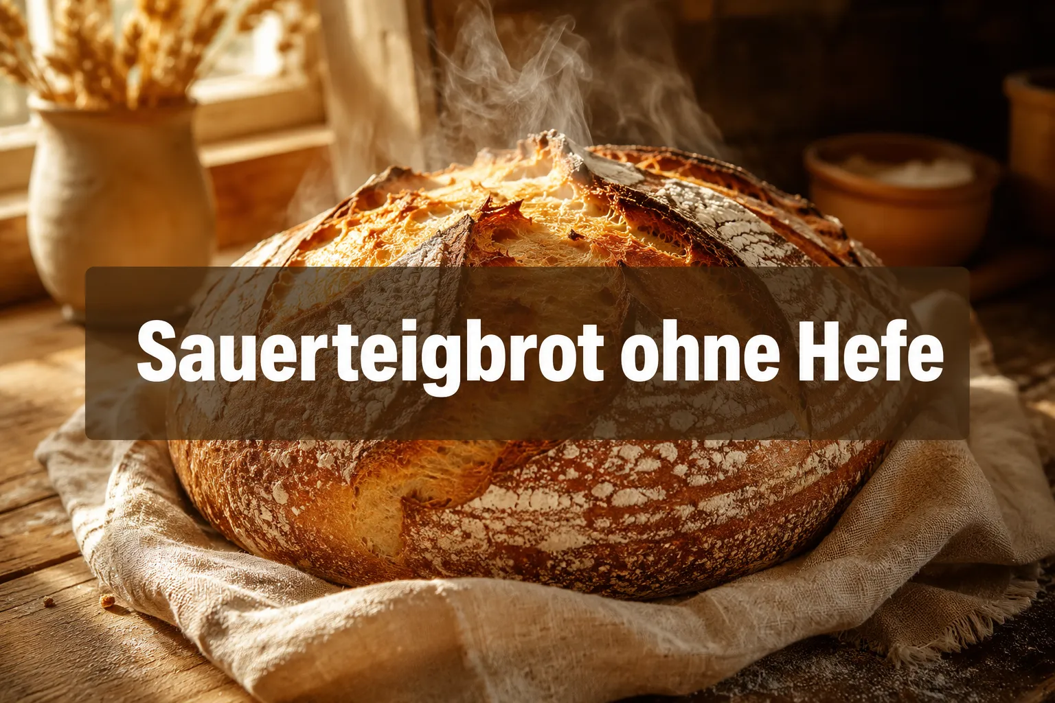 Sauerteigbrot ohne Hefe: So gelingt die krustige Krume zu Hause 1 Professional () hero image with (≤42 chars): 'Sauerteigbrot ohne Hefe' in crisp white on a warm semi-transparent dark panel,