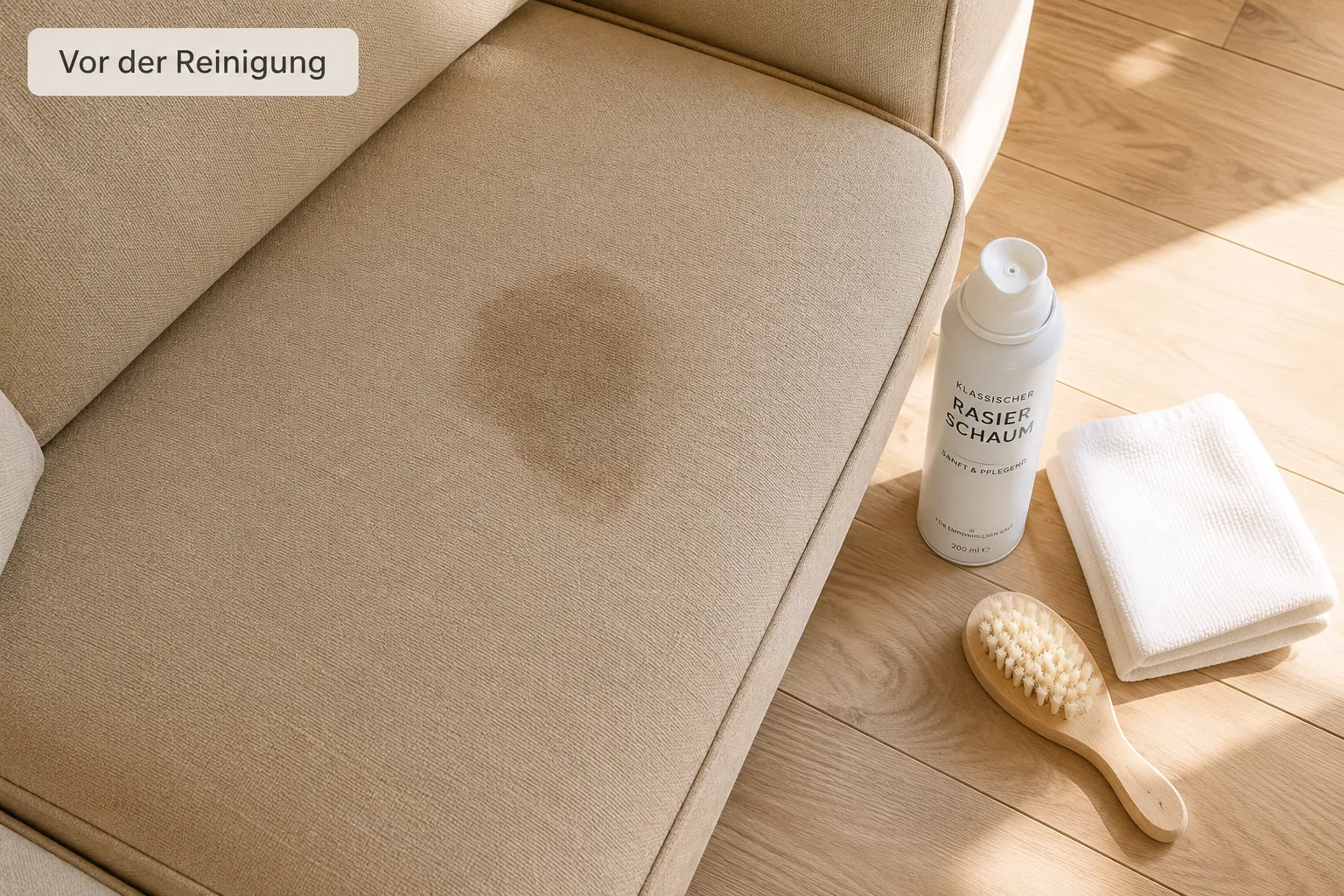 Flecken aus Polstermöbeln entfernen: So hilft Rasierschaum bei Couch-Verschmutzungen 2 Rasierschaum Fleckenentfernung Schritt-für-Schritt-Anleitung