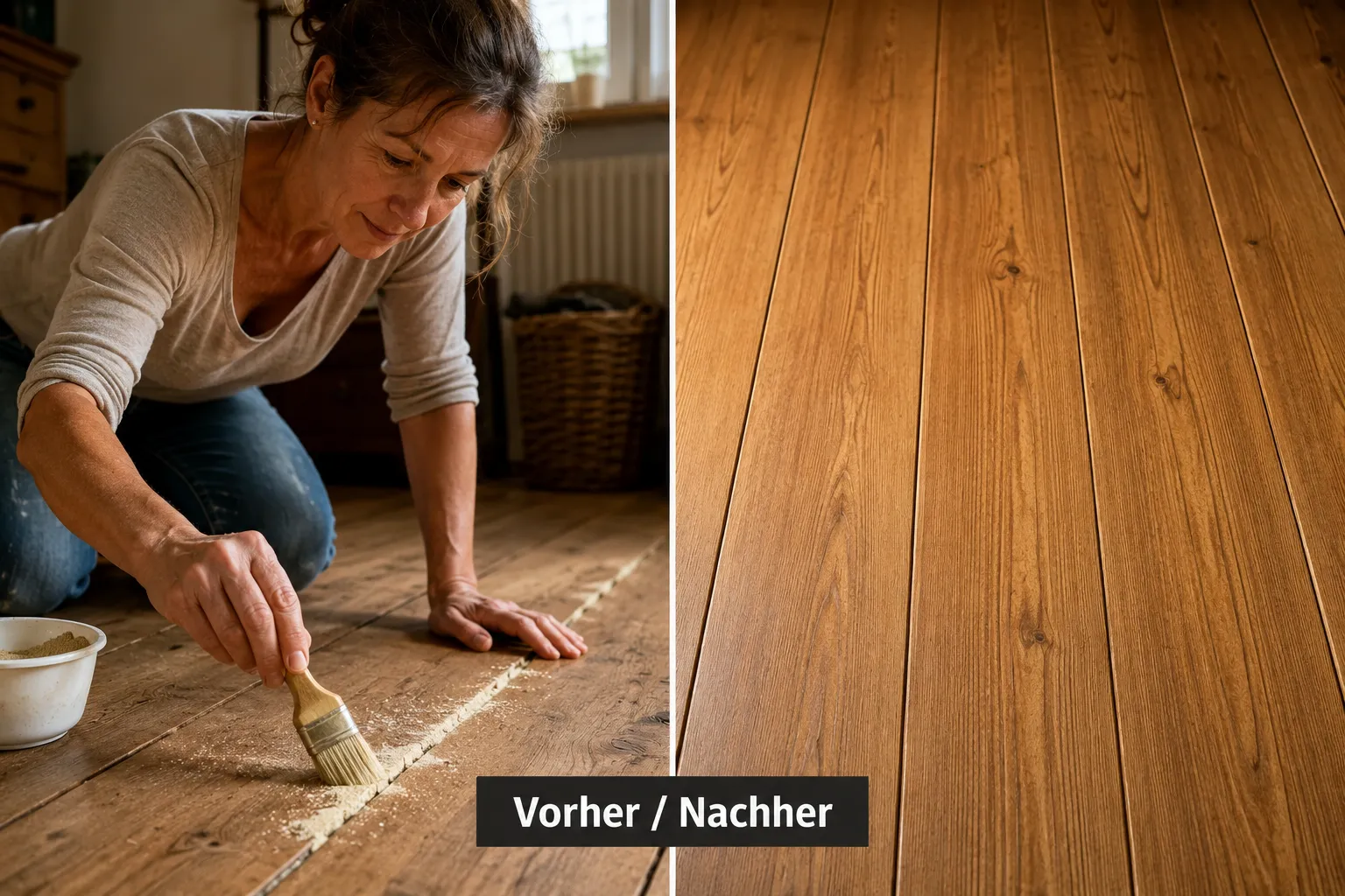 Unterschied zwischen Oberflächenbehandlung und Unterbodenreparatur bei knarzenden Dielen