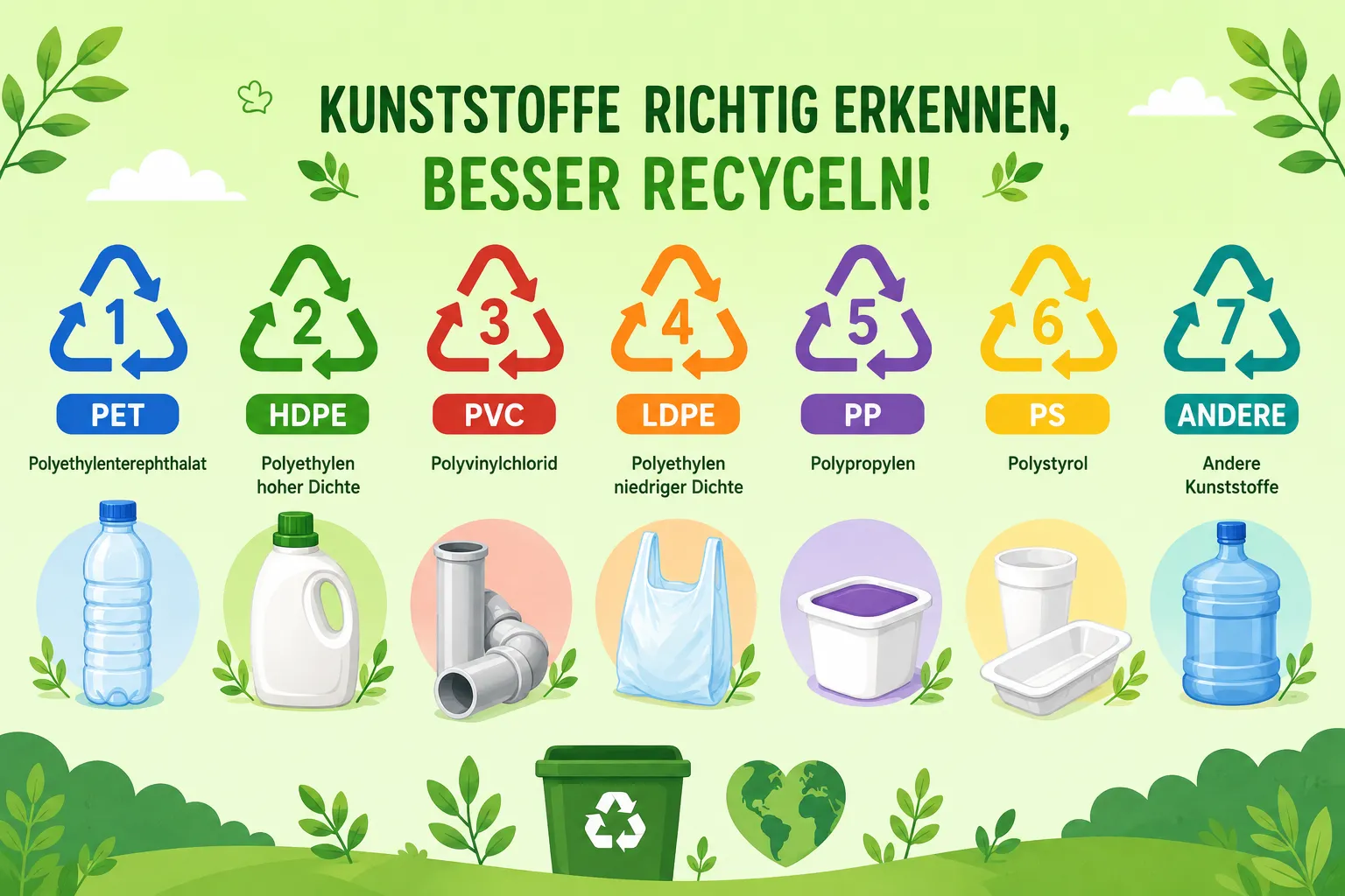 Was bedeuten die Recycling-Codes auf der Unterseite von Plastikbehältern? 2 Was bedeuten die Zahlen in den Recycling-Symbolen auf Plastik?