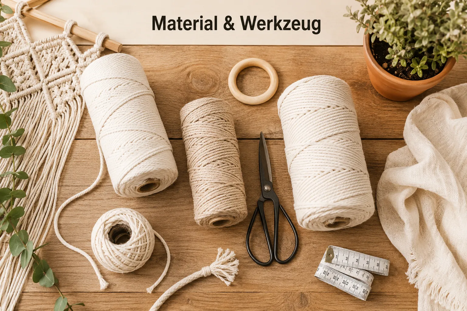 Welche Materialien und Werkzeuge brauche ich für eine Makramee-Blumenampel?