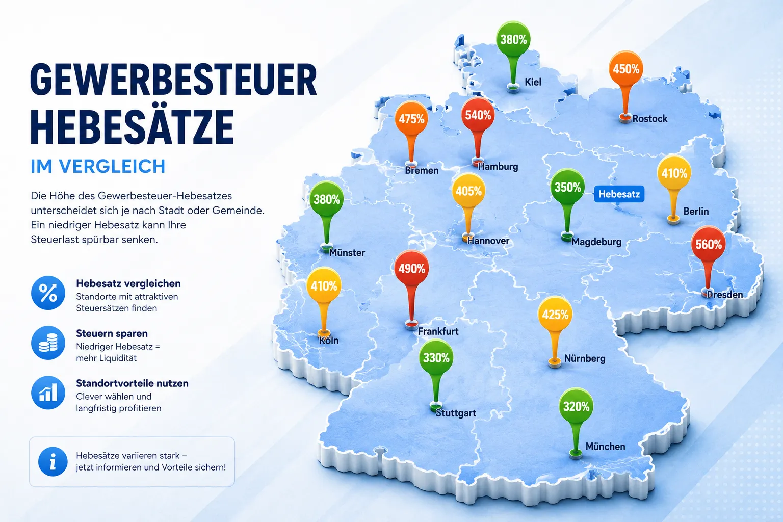 Gewerbesteuer-Hebesätze reduzieren: Der virtuelle Firmensitz für Digitalagenturen im Check 2 Wie unterscheiden sich die Gewerbesteuer-Hebesätze je nach Gemeinde?