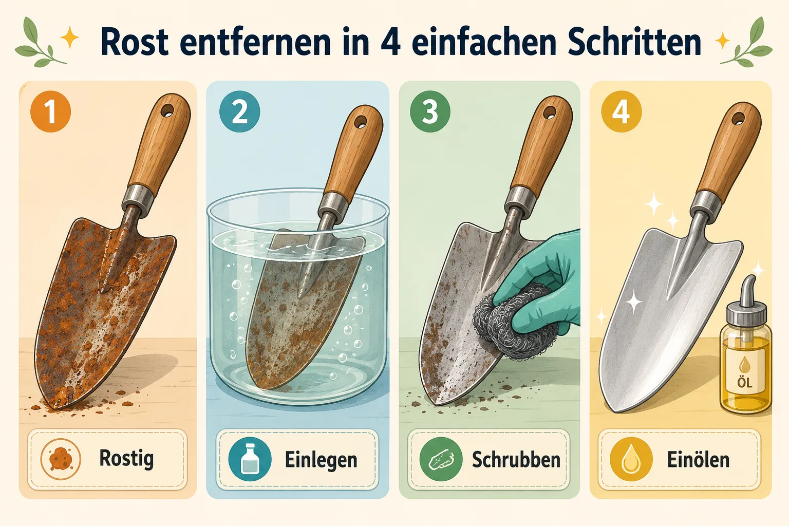 Rostige Gartenwerkzeuge reaktivieren: Das Entrostungsbad in Essigessenz 3 Wie verhindert man nach dem Essigbad erneuten Rost?